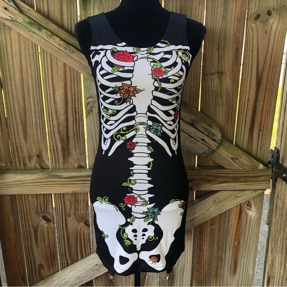 Leg Avenue Skeleton Bones Bodycon Halloween Tank Dress with Garter Snaps Sz S/M - Picture 1 of 8